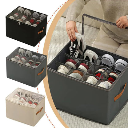 Opvouwbare Schoen Opberg Organizer – Stoffen Opbergtas met Transparante Hoes & Handvatten