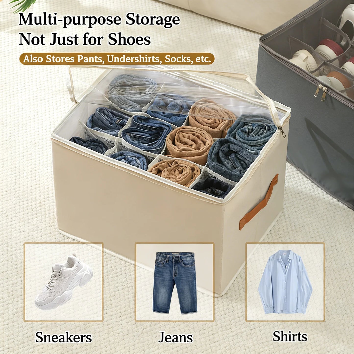 Opvouwbare Schoen Opberg Organizer – Stoffen Opbergtas met Transparante Hoes & Handvatten