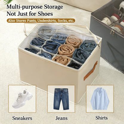 Opvouwbare Schoen Opberg Organizer – Stoffen Opbergtas met Transparante Hoes & Handvatten