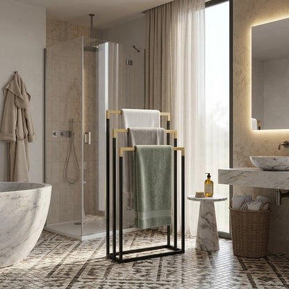 Bathroom Solutions Handdoekrek 45x23x85 cm Metaal/Bamboe/Zwart