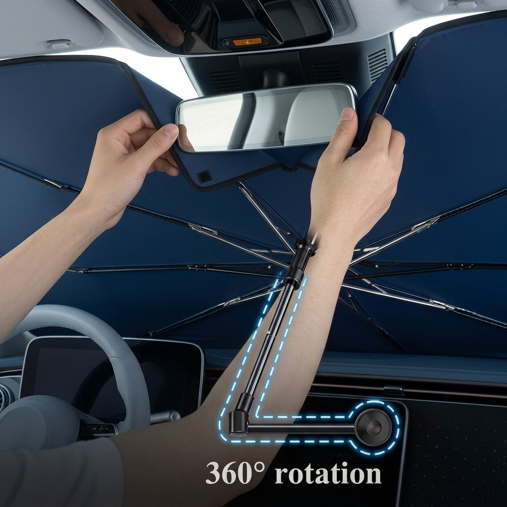 Car Sunshade Windshield Umbrella with 360°Rotation Bendable Handle