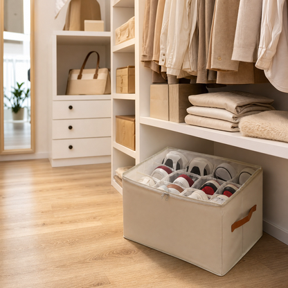 Opvouwbare Schoen Opberg Organizer – Stoffen Opbergtas met Transparante Hoes & Handvatten