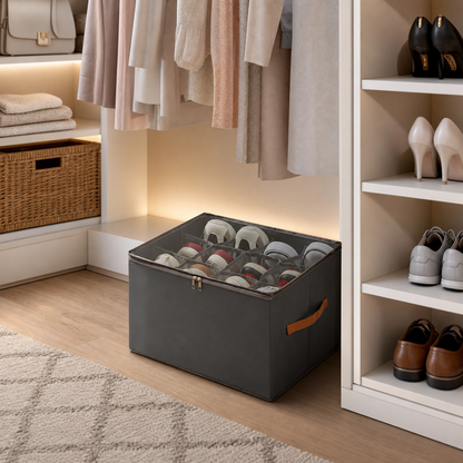Opvouwbare Schoen Opberg Organizer – Stoffen Opbergtas met Transparante Hoes & Handvatten