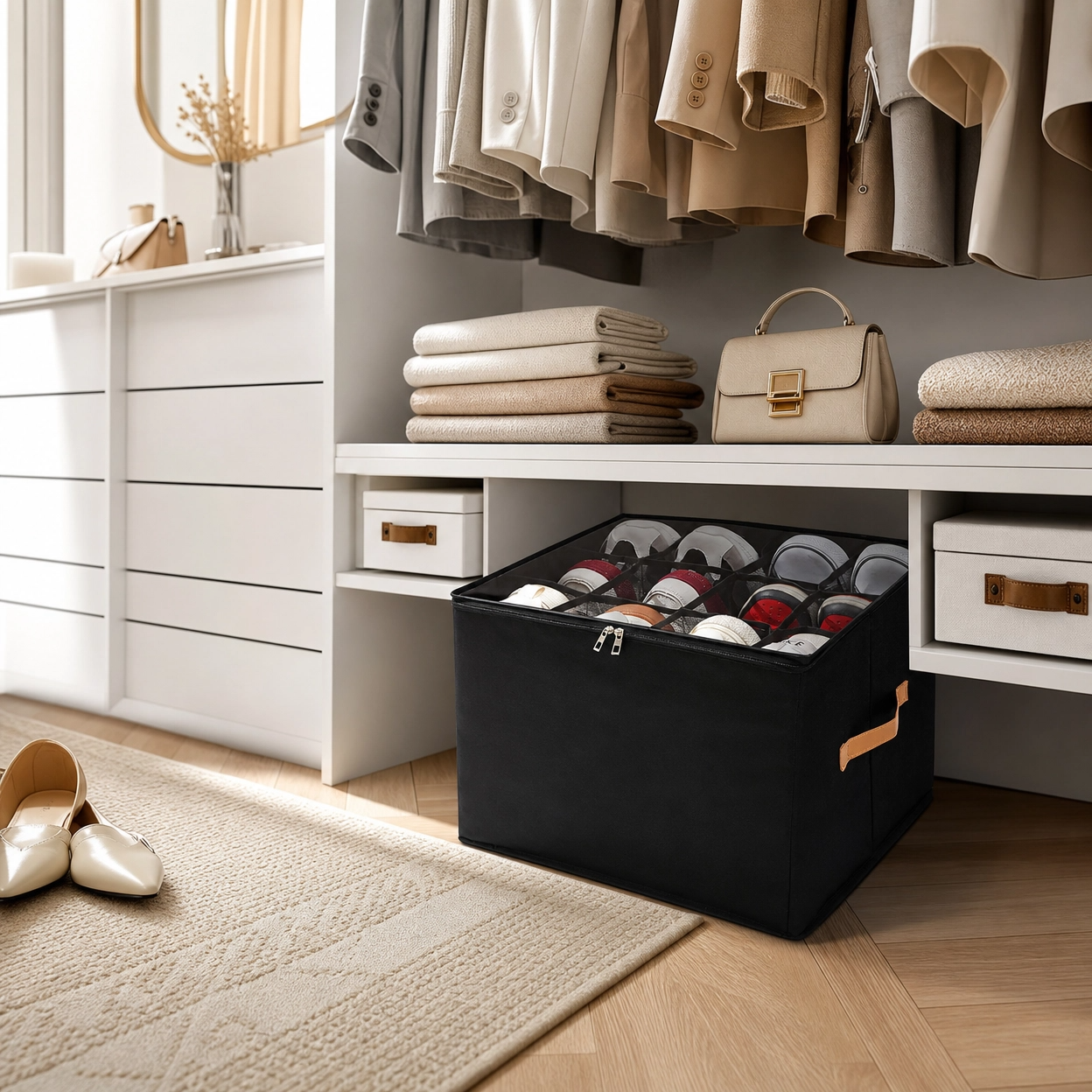 Opvouwbare Schoen Opberg Organizer – Stoffen Opbergtas met Transparante Hoes & Handvatten